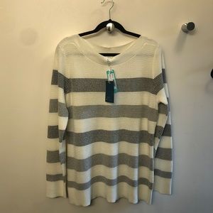 Market & Spruce Tawnee Cotton Blend Waffle Stitch Pullover - White & Gray - XL